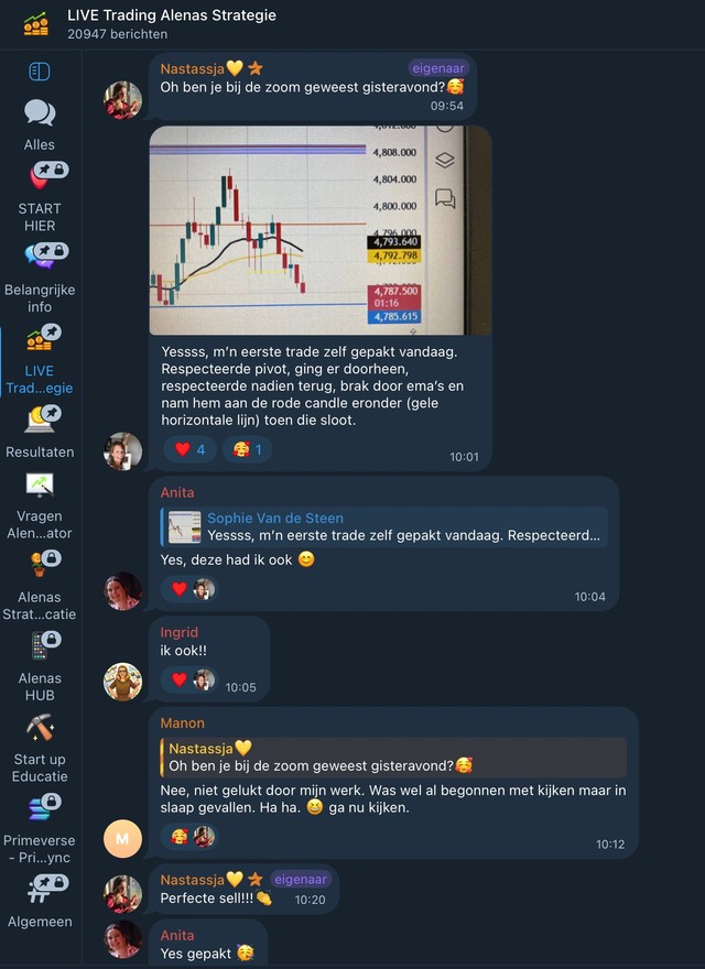 Screenshot van de Alenas Telegram community